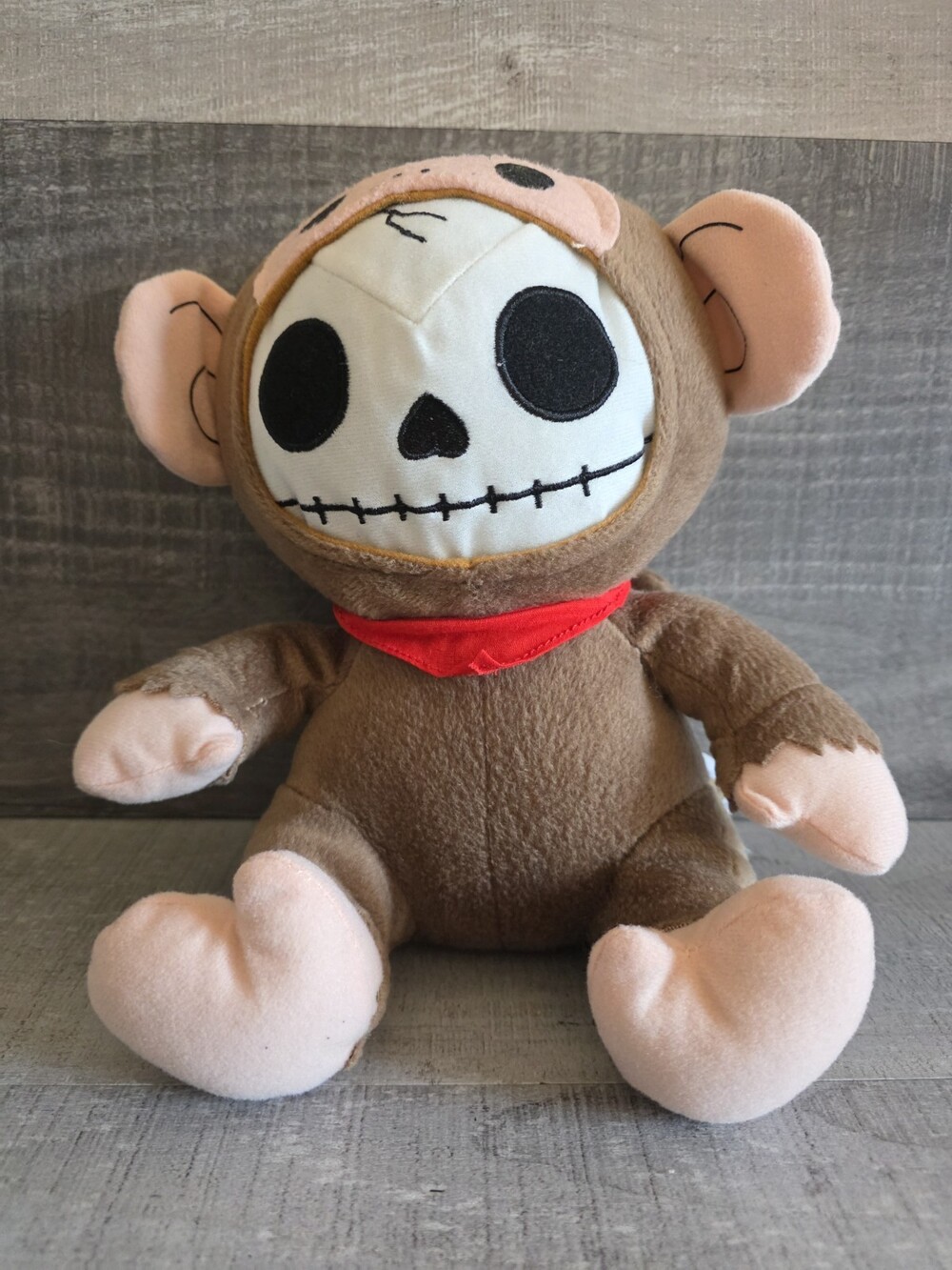 Monkey Furry Bones Skull Skeleton Brown Stuffed Plush 9" Fiesta Halloween b319
